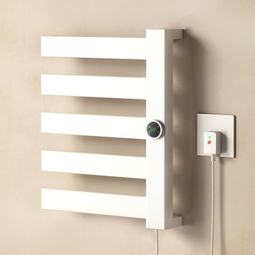 TINS Scaldasalviette Elettrico Bagno, 230 W Termoarredo Elettrico Bagno con Generatore di ioni Negativo e Aria Calda e Fredda a 3 velocità, Termostato Intelligente Display Touch a LED- White R
