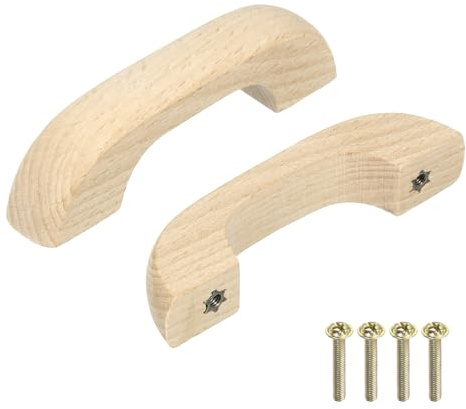 sourcing map 6Pcs Wood Drawer Pulls Handles Set 64mm/2.52 Hole Spacing Beech Wood Kitchen Cabinets Knobs Handle Dresser Furniture, Wood Color