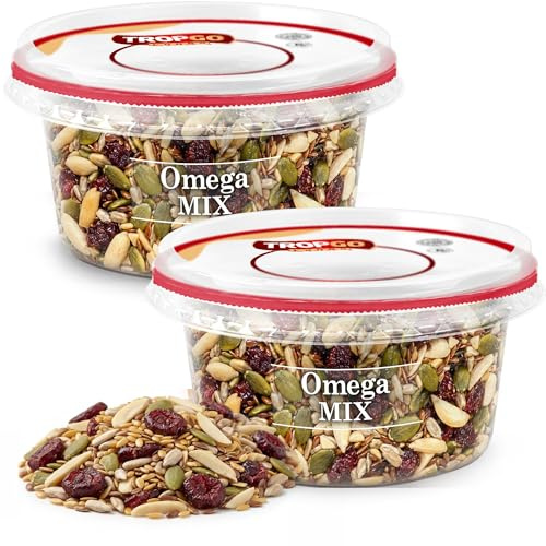 Tropgo Omega Mix 2 x 200g - Premium Nuts, Seeds, and Dried Fruit in Resealable and Recyclable Tub - Contains Fibre, Protein, and Essential Minerals - Wholesome Trail Mix - Healthy Snacks for All Ages