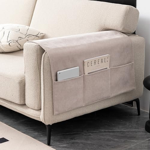 MOTTK Armlehnenschutz für Hunde, Katzen, Haustiere, Sofa-Armlehnen-Organizer für Büro, Schlafzimmer, Wohnzimmer, Schreibtisch, Bett, waschbarer Chenille-Stoff, platzsparend (Khaki, 80 x 110 cm)