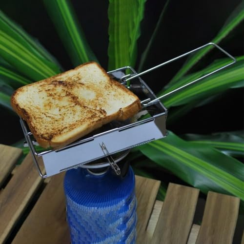 HEBEOT Kompakter und leichter Falttoaster, zusammenklappbar, rechteckig, Camping-Toaster, Edelstahl, 28 x 11,3 x 5,2 cm
