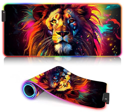 Gaming-Mauspad, Fantastischer Löwe. Fantastisches ROG XXL großes Mauspad für Schreibtisch, LED-großes Gaming-Mauspad (90 x 40 x 0,3) cm, Büro und Zuhause