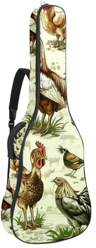 Gitarrentasche, 104 cm, doppelter verstellbarer Schultergurt, Gigbag für Akustikgitarre, Vintage-Tier, Huhn, Bauernhof, wasserdicht, Oxford-Stoff, dicker Schwamm, Vintage Animal Chicken Farm,