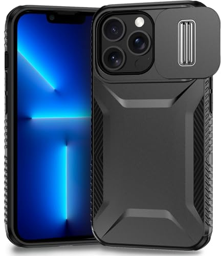 Yerebel Custodia per iPhone 13 Pro con copriobiettivo scorrevole, Resistente agli urti militare antiscivolo robusto di alta qualità cover per iPhone 13 Pro Nero