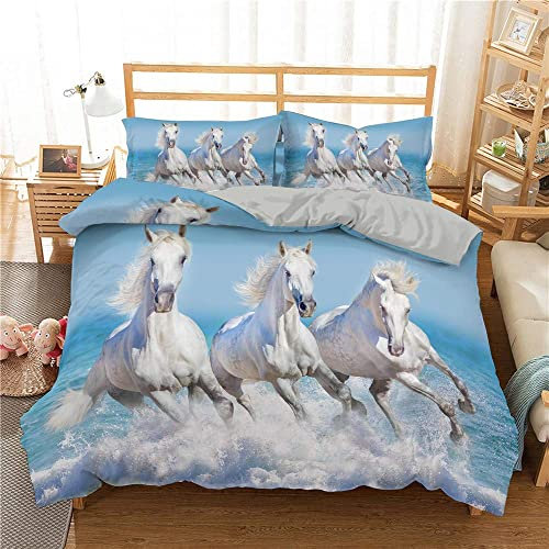 CHCHNXY Bettwäsche 135x200,Pferd Flauschige Weich Microfaser Bettbezug Mit Reißverschluss,Für Kinder Jungen Mädchen Junge Bettwäsche-Sets(1*Kissenbezug 80x80cm