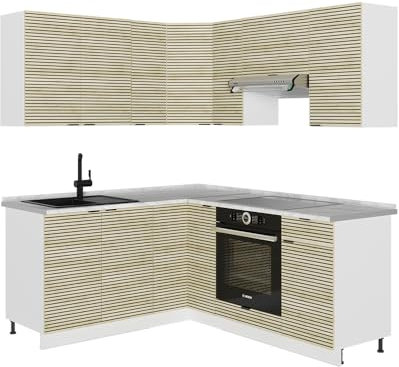 Vicco Eckküche Fame-Line, Eiche Paneel/Weiß, 160 x 60 cm ohne Arbeitsplatte