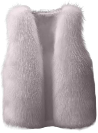 Plüschweste für Damen, Kunstfell, einfarbig, bequem, lässig, offene Vorderseite, ärmellos, dick, warm, grau, L