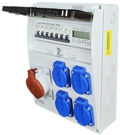 RoadEu - Coffret de Chantier, Distributeur mural. Prise CEE 16A et 4x 230V. Distributeur de courant avec compteur et disjoncteur. Tableau électrique avec indicateur de consommation d'énergie