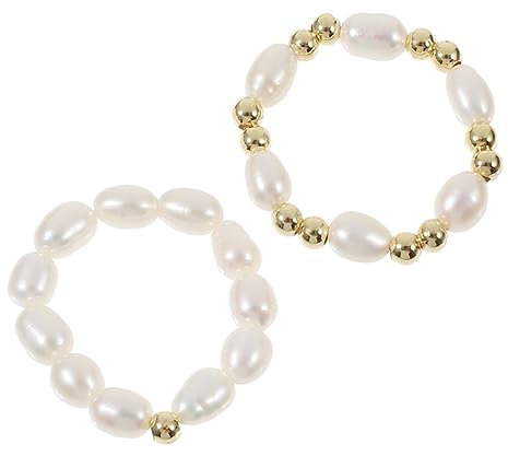 CALLARON 2stücke Teiliges Verstellbare Perlenringe Für Damen Elastische Süßwasser-zuchtperlen Schmuck Modische Finger Versprechenringe Als Geschenk Zu Geburtstag Und Feiertagen