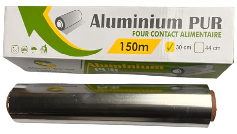Film Alimentaire - Rouleau de Feuille Aluminium Épais 30 cm x 150 m Film Aluminium pour Cuisson, Barbecue, Boulangerie et Cuisine - Idéal pour Professionnels et Maison