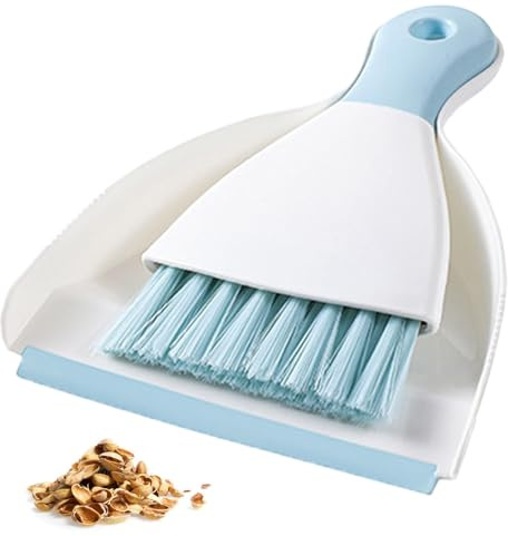Dustpan & Brush Set | Large Capacity Dustpan | Durable Bristles & Easy-Sweep Rubber Blade | Compact Storage | Lightweight Design (Blue)