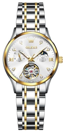 OLEVS Gold-schwarz Diamant Frauen Uhr Automatische Mechanische Luxus Kleid Klassische Edelstahl Armband Damen Uhr