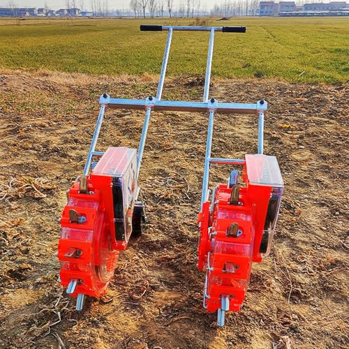 Asiwnshw Hand-Push Garden Seeder Manual Seeder Roller Seeding and Fertilizer Applicator, Double Row Planter Seeder for Soy Peanut Corn Cotton Soybean(5 Mouths)