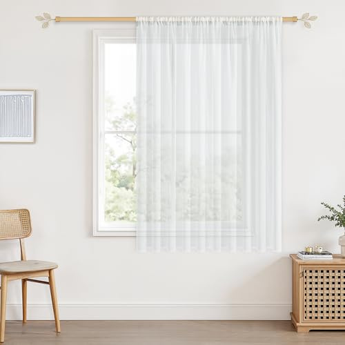 CUTEWIND Vorhang Weiß für Wohnzimmer H 100cm x B200cm Gardinen mit Stangendurchzug Weiss Halbtransparent Boho Gardine für Wohnzimmer Schlafzimmer Stores Kinderzimmer und Küchen 1er Set
