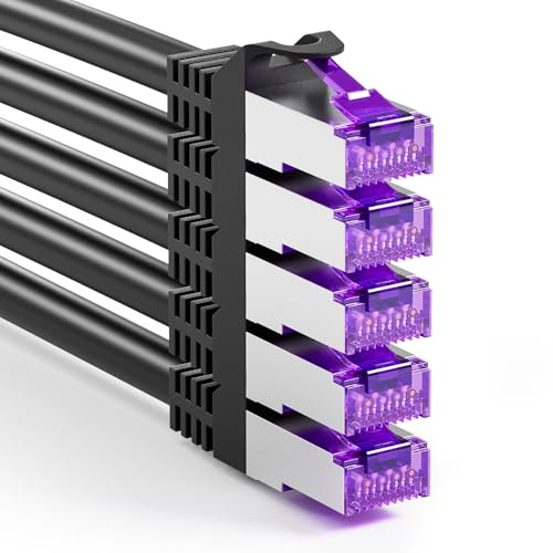 FGB 10 Gbps Patchkabel 1m x5, RJ45 Netzwerkkabel CAT 7 - Schwarz | SFTP PIMF Schirmung, Kupferkabel Ethernet Kabel 100cm, Netzwerkschrank-Organisation, DSL LAN Kabel Kurz CAT7 CAT6 CAT5