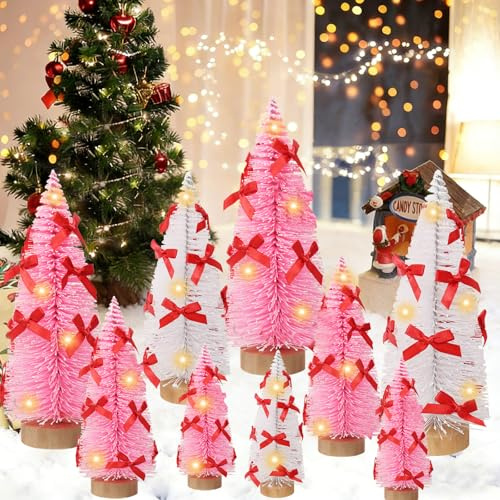 20/16/12cm LED Mini Weihnachtsbaum,9 Stück Künstliche Weihnachtsbäume Tannenbaum Künstlich Mini Weihnachtsbaum mit Lichterkette Geschmückt Miniatur Christmas Tree Weihnachtsdeko Tischdeko Geschenk