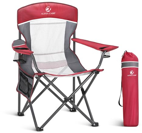 ALPHA CAMP Camping Chairs for Adults Mesh Back Folding Camping Chair, Red