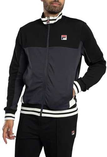 Fila Men's Tiebreaker Funnel Neck Track Jacket, Black/Charcoal/Gardenia