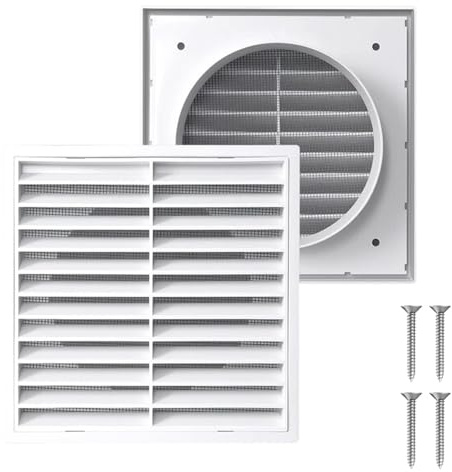 100mm White Louvred Wal Vent Cover, 4 Inch Extractor Fan Vent Cover for Bathroom Kitchen and Office Use, Air Brick Covers for Outside Walls for Tumble Dryer, Extractor Fan, Ventilation Systems