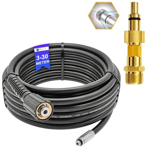 Manguera de limpieza de tuberías de 10 metros, para limpiador de alta presión M22 x 1,5, manguera de desatascador compatible con Karcher, etc.