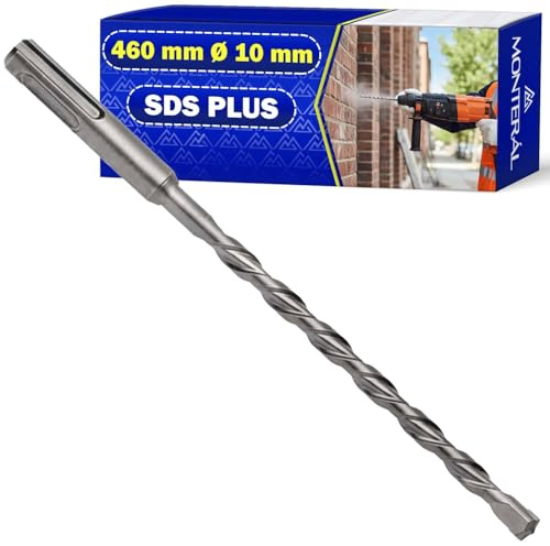 Punta Trapano Muro SDS Plus Ø 10 mm x 460 mm Realizzata in Acciaio e Carburo di Tungsteno - Punta SDS Plus può Essere Utilizzata per Mattoni Pareti Pietra Cemento Armato - MONTERAL