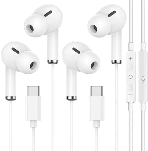 2 Pack Auriculares USB C para Samsung S24 S23 S22 S21 Ultra, Auriculares Tipo C con Micrófono y Control Remoto, Cancelación Ruido Auriculares por Cable USB C para iPhone 17 16 15 Pro MAX, Pixel 8 9