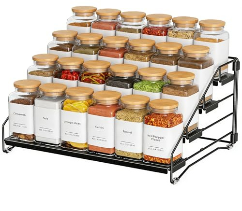 Guiwuiyu 4 Tier Spice Rack Organizer, Countertop Metal Spice Rack, Spice Shelf Free Standing, Seasoning Bottle Organizer Storing 24 Spices Jars for Kitchen Countertop Cupboard Pantry