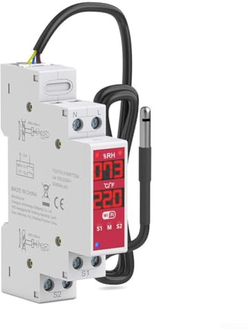 Termostato digital programable con montaje en carril DIN, sensor de sonda y control remoto por aplicación para Tuya o Life