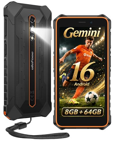 Ulefone RugKing 2 Pro Android 16 Rugged Smartphone, 64GB Mobile Phones, Dock Charging, 5.45 inch Tough Screen, IP68 Waterproof Outdoor SIM Free Phone Unlocked, 4G 3-Card Slot, NFC, Orange