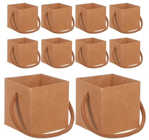 EXCEART 50 Bolsas Kraft con Asa de Nylon Impermeables | Mini Bolsa para Ramos, Suculentas, Regalos y Almacenamiento, Hogar y Detalles