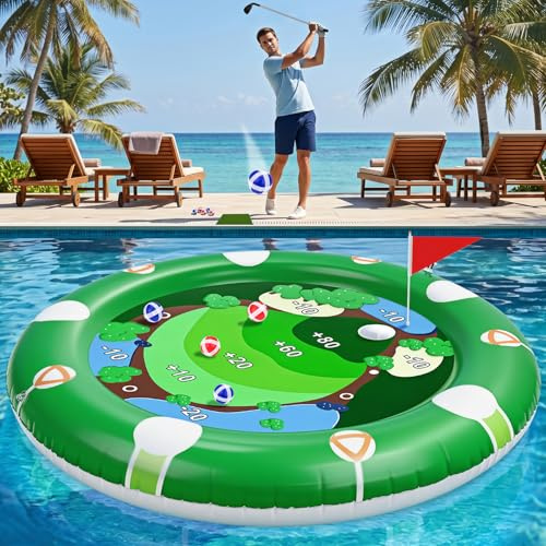 Homgaty Inflatable Pool Float Set Golf Game Adults, 12 Balls 1 Putter 1 Flag 1 Air Pump, Unique Non-Woven Fabric Golf Mat for Water Games, Swimming Pool Toys for Family Holiday Fun