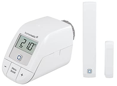 Homematic IP Set Heizen – Easy Connect, Digitale Steuerung für Heizung per App, Alexa, Google Assistant, einfache Installation, Energie sparen, Thermostat und Fenstersensor, 153413A0