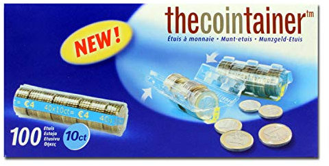 effektivo Kunststoffmünzhülsen für 10 Cent Euro-Münzen aus PET, mit Zählrillen für schnelles Abzählen von Münzen, Karton mit 100 Stück