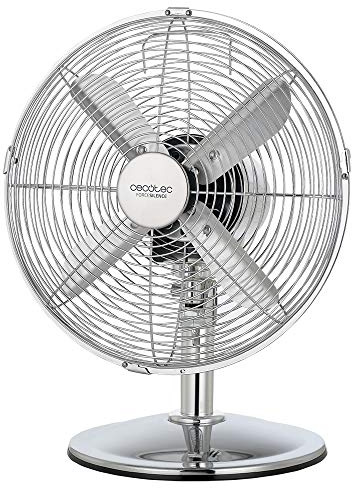 Cecotec Ventilador de Sobremesa EnergySilence 580 RetroDesk, 45 W, 4 Aspas de 30 cm/120 de Diámetro, 3 Velocidades, Motor de Cobre, Acabado Cromado