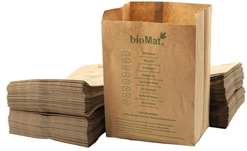 bioMat Sacchetti in Carta Compostabili da 10l per Umido, 250 Sacchetti di Carta Riciclata, Resistenti all'Umidità, Doppio Fondo