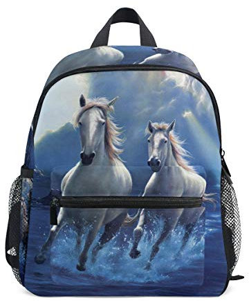Weißes Pferd Kleinkind Rucksack Kindergarten Vorschule Kindertasche Schulrucksack mit Brustschnalle