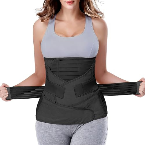 3-i-1 magbälte efter förlossning – återhämtning mage/midja/bäckenbälte svart postpartum magband, plus size (paket med 1 st), svart
