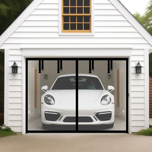 Aurelio TECH Magnetic Garage Door Screen for 1 Car 9x7 ft Single Garage Door Mesh Screen Curtain Cover Kit with Hook and Loop, Black (GSD-0009-07)