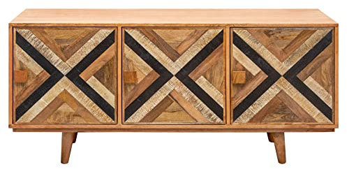 invicta INTERIOR Elegantes Sideboard Long Island 160cm Mangoholz-Optik mit Retro Muster Anrichte Kommode Holzschrank