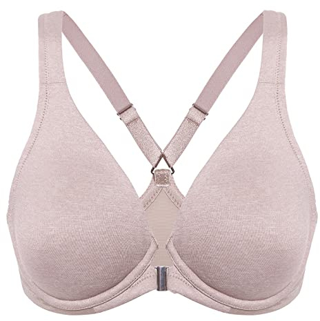 DELIMIRA Women's Front Closure Full Coverage Bras Plus Size Underwire Racerback Supportive Plunge Unlined Bra Cameo Heather 36B