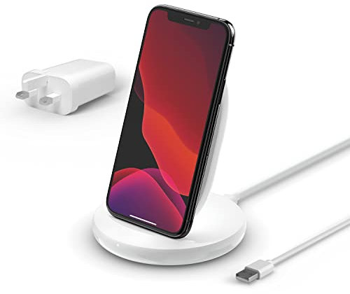 Belkin BoostCharge Wireless Charging Stand 15W (Qi Fast Wireless Charger for iPhone, Samsung, Pixel, more) - White