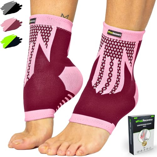 Feel Recovery 2 Tutore Caviglia per Uomo e Donne - Cavigliere Elastiche a Compressione - Fascia Sportive per Distorsioni, Running, Calcio e Sport - Traspiranti e Antiscivolo (L, Bordeaux)