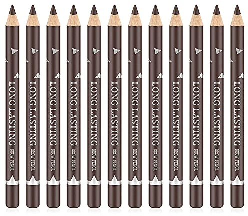 Go Ho 12 PCS Brown Eyebrow Eyeliner Pencil Set, Waterproof Eyebrow Pencil,Long-lasting Sweat-proof Eyeliner Makeup Brow Tint Pen（Dark Brown）