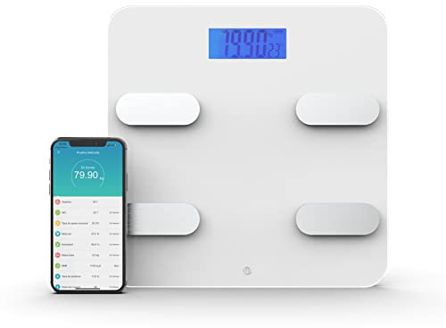 WottoCare - Báscula de Baño Inteligente | Control Preciso de Peso y Grasa Corporal | 18 Mediciones Esenciales | Hasta 8 Usuarios | Sincronización con Google Fit y Apple Health | Blanco