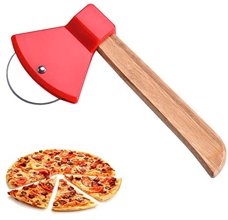 Pizzaschneider in Form einer Axt, Pizzaschneider, Pizzaschneider in der Hand, Pizzaroller mit Edelstahl-Schneidrad, Pizzaroller, Pizza einfach in essbare Stücke zu schneiden