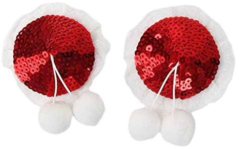 Ixkbiced Cache-tétons de Noël à paillettes métalliques - Autocollant poitrine sein en peluche avec boule pasties