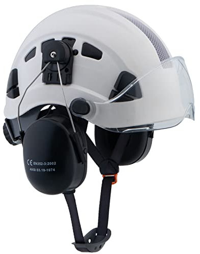 LOHASPRO Arborist Forestry Helmet Safety Hard Hat with Visor and Ear Muffs for Tree Service Logging Cutting Wood Chainsaw Helmet Garden Work Trimming Mowing(P91 White+Clear Visor+Earmuff)
