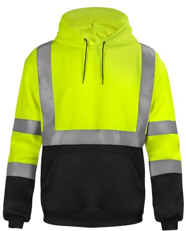 sesafety Class 3 High Visibility Sweatshirt for Men,Hooded Pullover,Hi-Vis Safety Hoodie Pullover Sweatshirt,Reflective Safety with Black Bottom