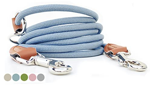 Leisegrün Hundeleine kleine Hunde leicht - Führleine 3m verstellbar mit 2 Karabiner - 3 Meter lang x 0,8 cm - Nur 200 g - Modell Devon - Hellblau