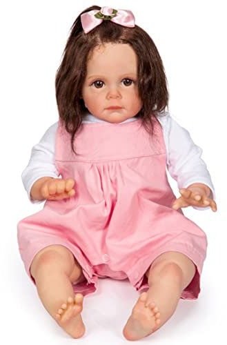 YIHANGG 3D Gemalte Haut Sichtbare Blutgefäße Reborn Baby Puppe 60 cm Riesig Lebensecht Bebe Puppe 24Zoll Kleinkind Prinzessin Spielzeug Mit Verwurzeltem Haar Kinder Geburtstag Geschenk